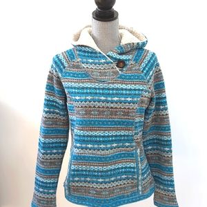 KOPPEN Fair Isle fleece pullover hoodie sweater warm cozy Sz M apres ski